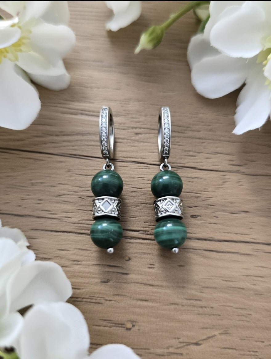 Earrings with Malachite