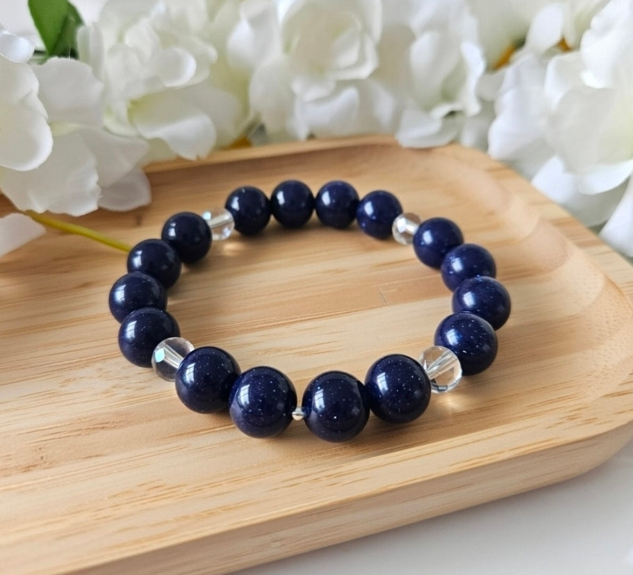 Aventuriine glass & Rock crystal bracelet
