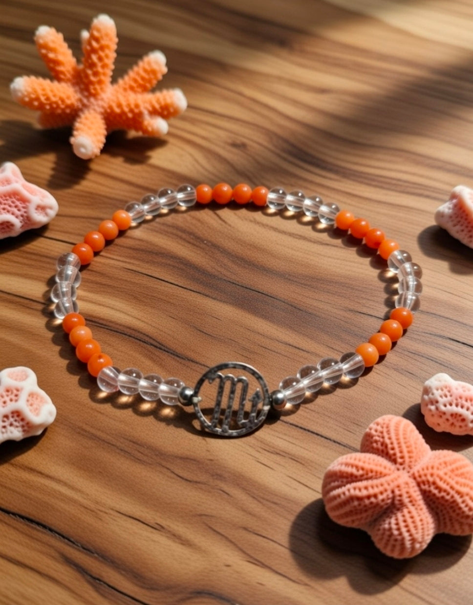 Coral & Rock crystal bracelet