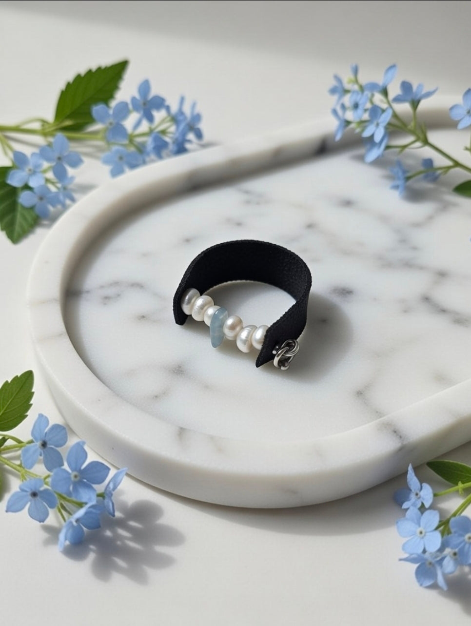 Ring with Pearls & Aquamarine