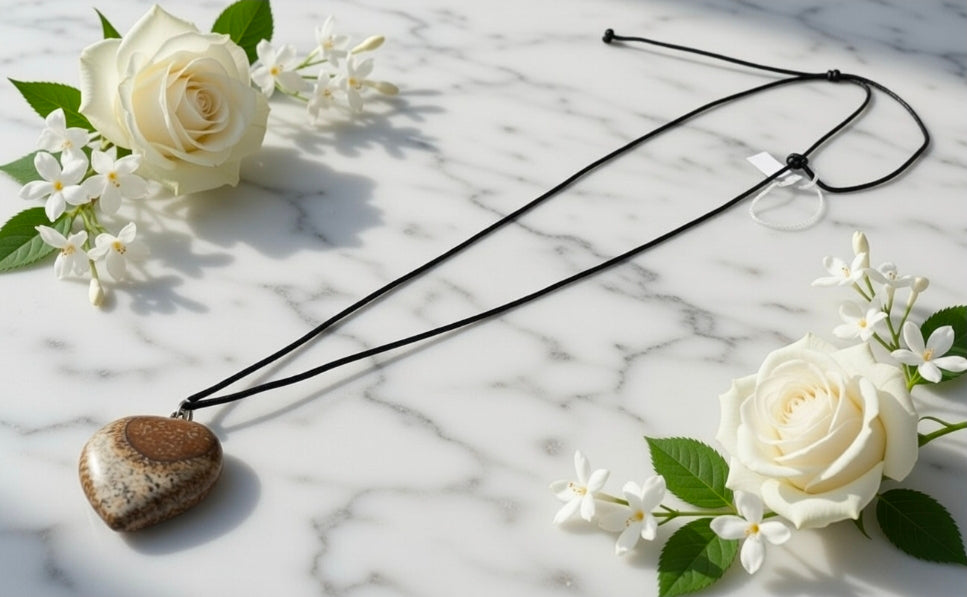 Cord necklace with landscape Jasper pendant