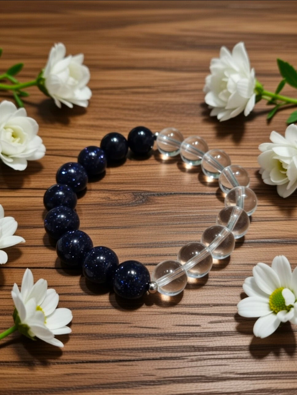 Bracelet of Rock crystal & Aventurine glass