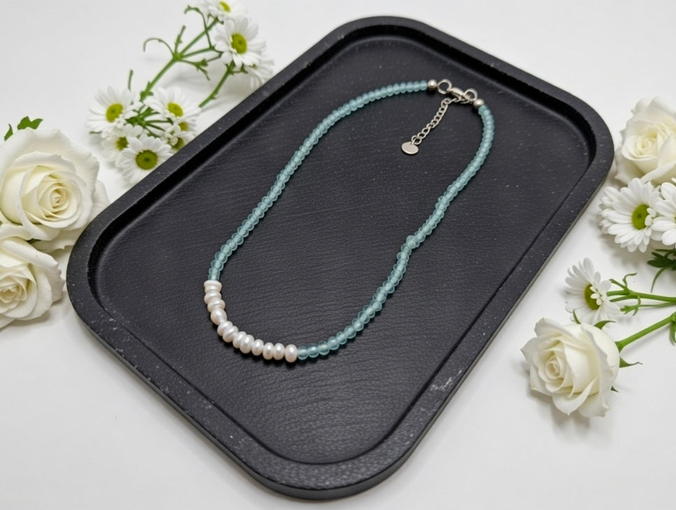 Aquamarine & Freshwater pearls choker