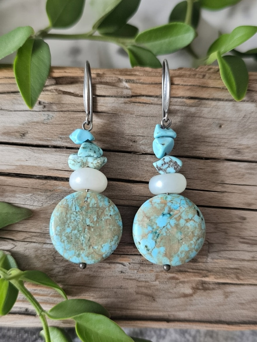 Earrings with Turquoise and Jade