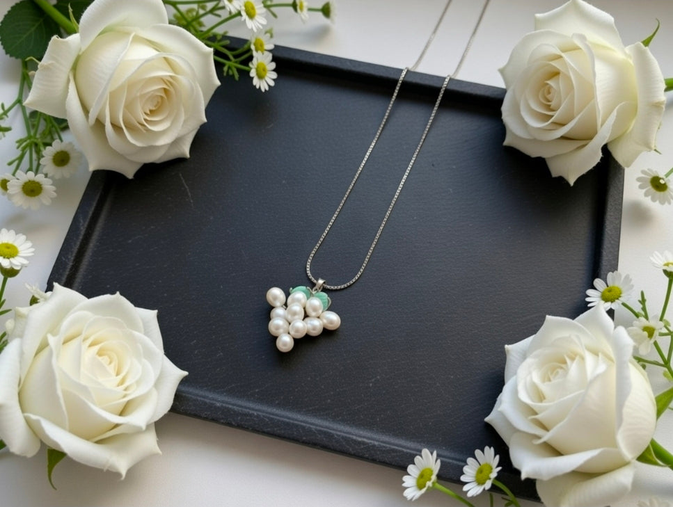 Necklace with a pendant "Bunch of Grapes" made of freshwater pearls
